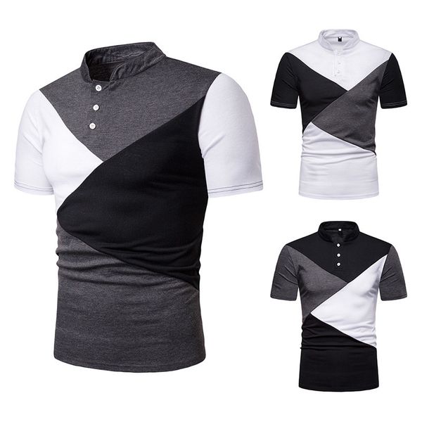 

2019 summer new style summer wear men henry collar short sleeve mixed colors t-shirt ouma, White;black