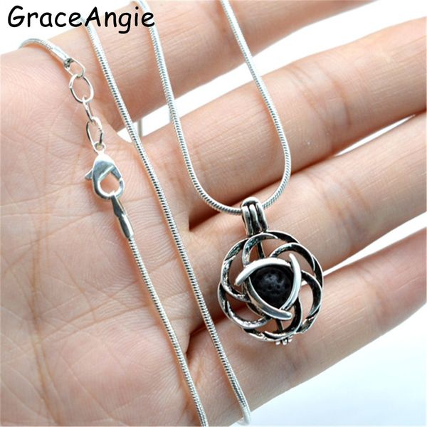 

fashion essential oil diffuser natural lava stone necklace lava stone knot essential oil diffuser necklace velvet bag, Silver
