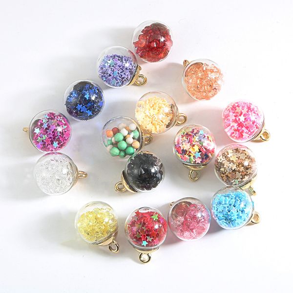 

10pcs/lot 15mm transparent glass ball charm pendant for bracelet necklace jewelry making diy earring finding, Golden;silver