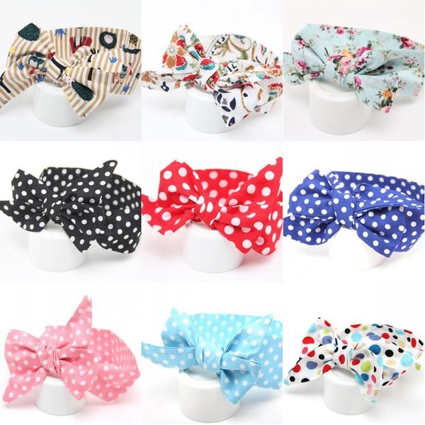 

baby girls bowknot dot headband big bow hairband for newborn elastic cotton headdress flower animal print turban children hair accessories, Slivery;white