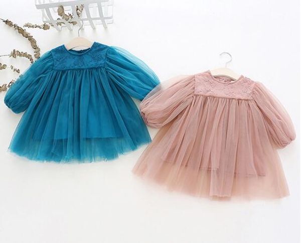 

Girl Kids Clothing Dress Round Collar Embroidery Flowers Tutu Dress girl Spring Fall Long Sleeve Clothing Dress