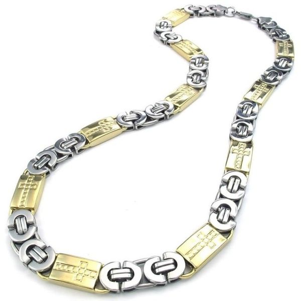 

mens gold plated cross links chain 316l stainless steel necklace flat byzantine fashion mens jewelry punk party, Silver
