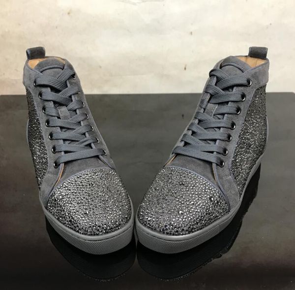 

Мужчины дизайнер обувь тренеры красная подошва кроссовки с замшей черный горный хрусталь стразы обувь Красное дно мужчины плоским Красное дно кроссовки кружева up Casua