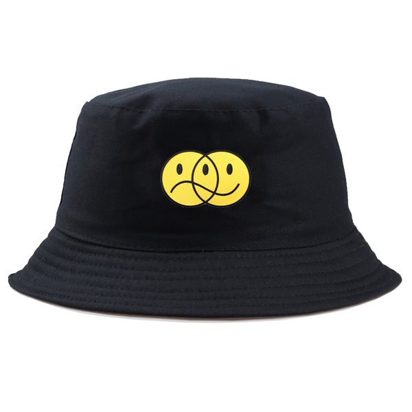 

solid bucket hats women funny happy unhappy smile print flat caps outdoor fishing fisherman sunscreen folding panama hat for men, Blue;gray