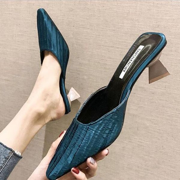 

sandals high heel women shoes woman 2020 new summer slippers outdoor fashion women's shoes muller pointed high heels d173, Black