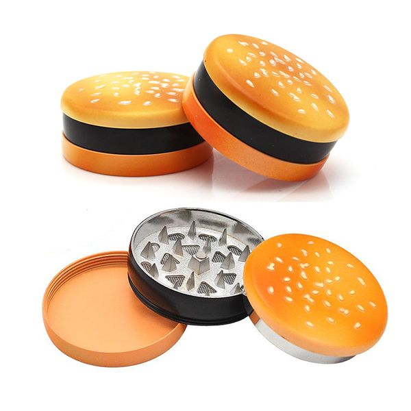 3 strati Hamburger Metallo Herb Grinder Biscotto Biscotto Lega di zinco Tabacco Grinders Denti di squalo Burger Design carino Muller Accessorio per fumatori