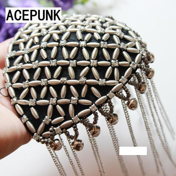 

punk retro wild преувеличение rivet бахромой eets брошь с колокольчиками ночной клуб плечи марк металл кисточкой значки eette, Gray