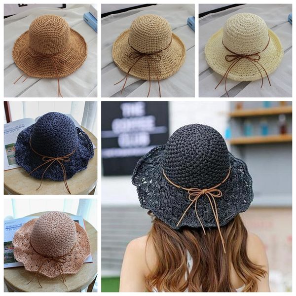 

summer straw hat women wide brim sun protection beach hat adjustable floppy foldable sun hats for ladies with band vt0132