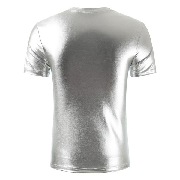 

men short sleeve v neck t-shirt shiny sliver metallic tshirt men party dance wear nightclub wear mens slim fit t shirts, Black;brown