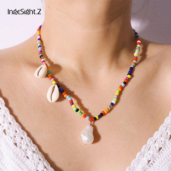 

ingesight.z bohemian colorful bead choker necklace collar women statement natural shell copper star pendant necklace jewelry, Silver