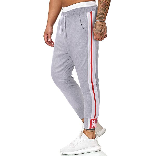 

puimentiua 2019 men trousers full length casual solid color splicing stripe long slim pants streetwear joggers trousers homme, Black