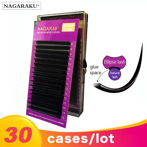 

nagaraku 30 cases bcd 8~15mm mix 16rows/tray ellipse eyelashes makeup flat mink cilia eyelashes faux mink glossy soft natural