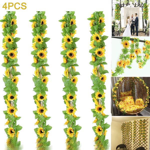 

4pcs artificial sunflower vines garland with 12 flower heads for home garden party decor vj-drop