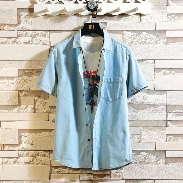 

men's casual shirts mens blue denim summer thin short sleeve jean good quality men cotton cowboy, White;black