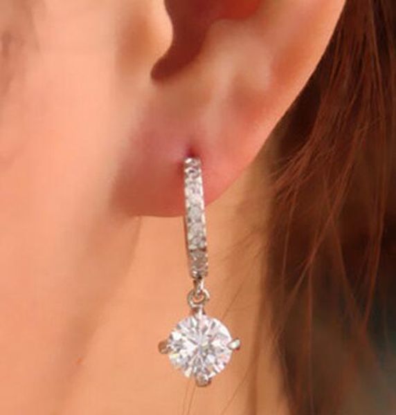 

1 пара серебро золото круглой формы eardrop rhinestone кристалл подвески серьги стержня уха 2018 женская мода ювелирные изделия груза падени, Silver
