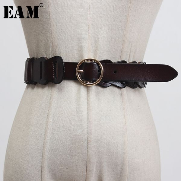 

eam] metal buckle simple split joint multicolor pu leather belt personality women new fashion tide all-match spring 2020, Black;brown