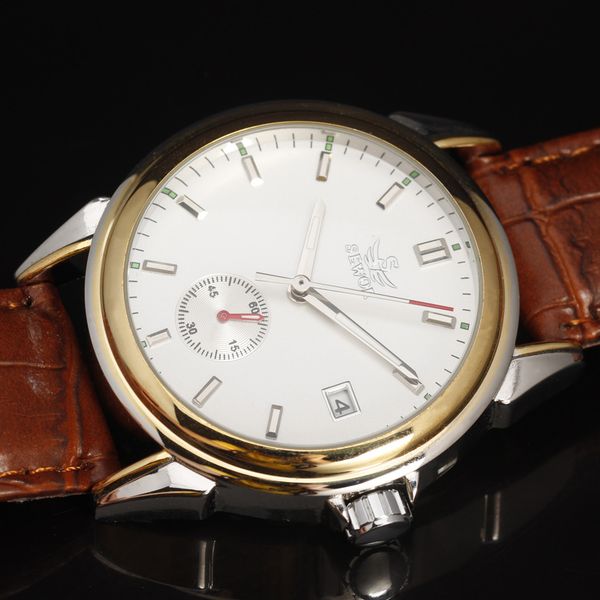 

brand classic business wrist watch men automatic mechanical watches vintage dress reloj leather strap male clock case, Slivery;brown