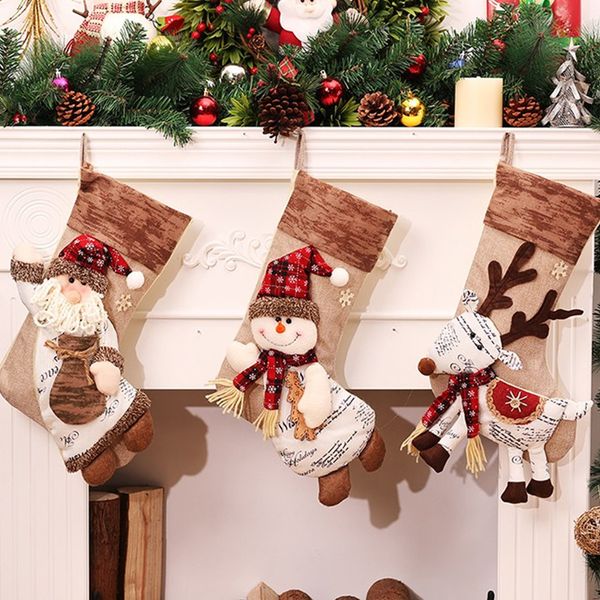 

craft santa claus snowman elk stocking bags christmas decoration for home wall door tree hanging gift bags xmas sacks natal