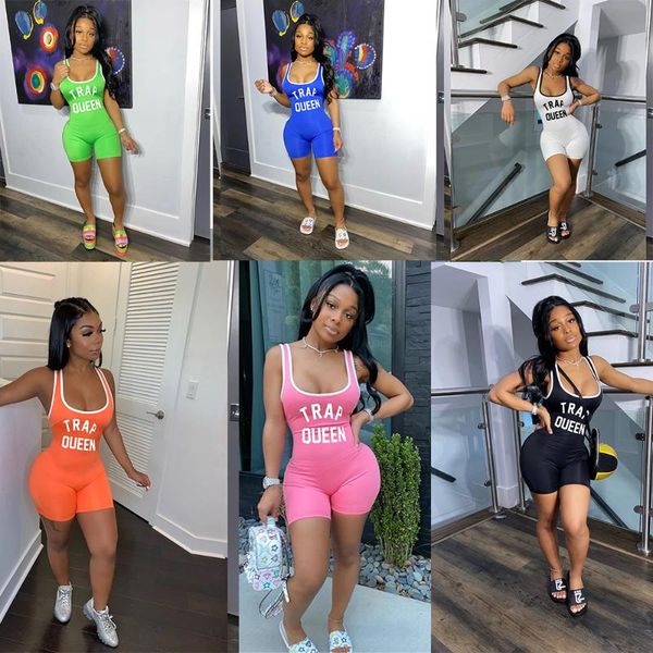 

dpsde лето 2020 моды комбинезоны стиль движение нового сексуальных рукава вокруг шеи букв комбинезонов коротких штанов, Black;white