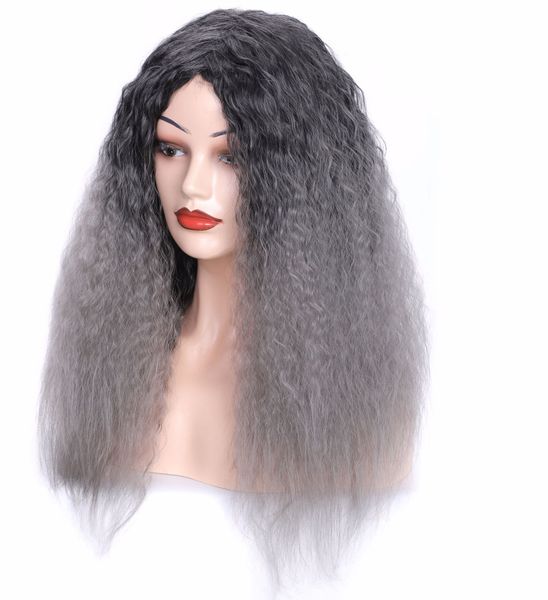 

nightclub fashion female gray long curly black wig color gradient corn wig hair wig