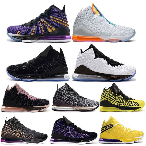 

Горячая Леброн 17 17S баскетбольной обуви мужской дрессировщик черный белый фиолетовый желтый розовый серый волк моды XVII спортивные кроссовки US7-12