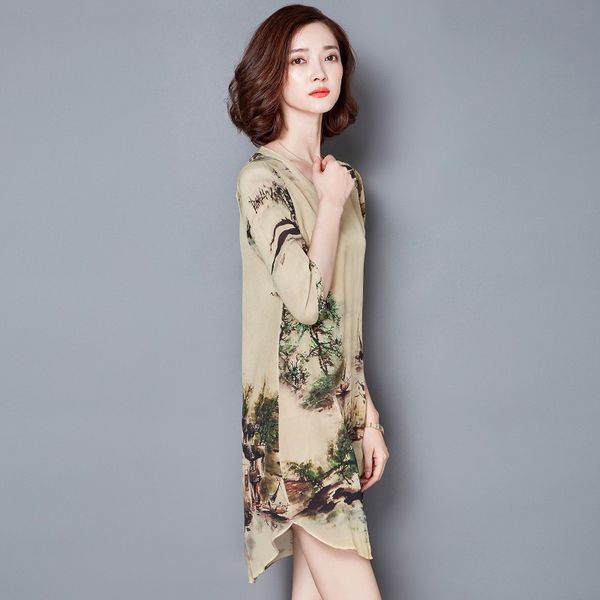 

vintage v-neck 2020 silk dress half sleeve printing floral dress women summer dresses casual plus size 4xl vestidos mujer fyy344, Black;gray