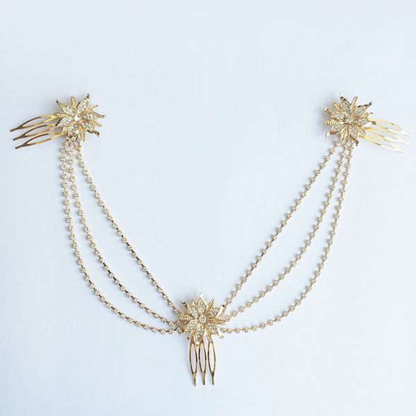 

slbridal alloy rhinestones crystals flower wedding hair comb headchain headpieces bridal hair accessories headband bridesmaids, Golden;white