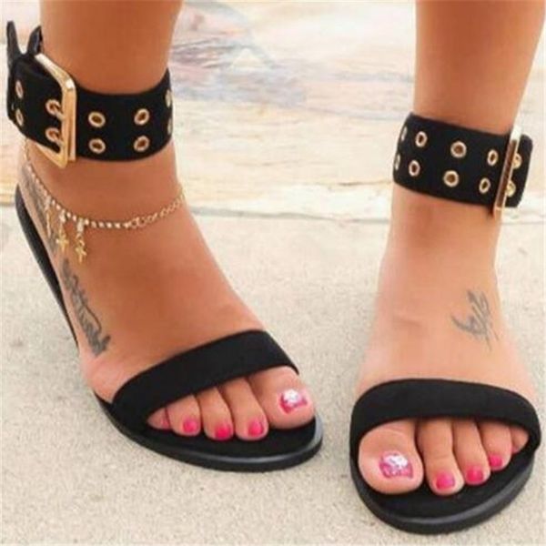 

oes ladies vintage roman buckle strap beach sandals big size, Black