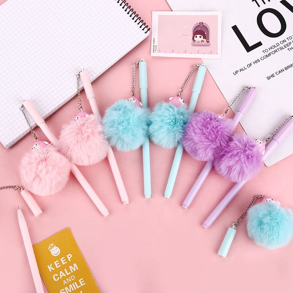 

coloffice cartoon sheep pendant plush gel pen student writing stationery 0.5mm black ink kawaii pen office school supplies 1pc