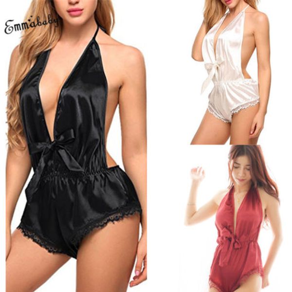 

women's summer deep v neck sleeveless lace strap sleepwear silk nightgown night set s-xl, Blue;gray