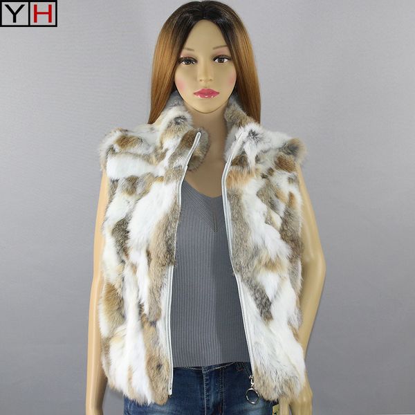 

women real fur vest 100% natural fur sleeveless coat fashion winter warm real gilet jacket, Black