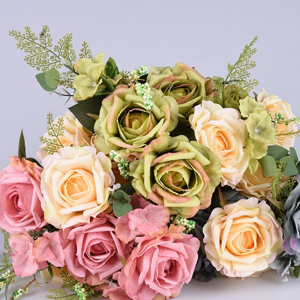 

1pc artificial rose bouquet decorative silk flowers bride bouquets for wedding home party decoration wedding supplies
