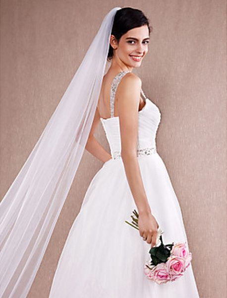 

nice-looking one-layer cut edge chapel length white ivory wedding veil fashional lace applique meidingqianna brand bridal veil, Black