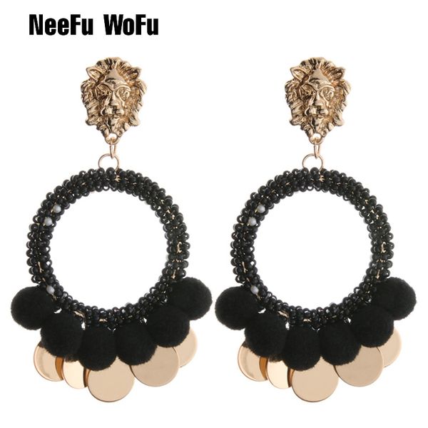 

neefu wofu drop hairball earring rice beads weaving earring metal tassel charm big earring dangle large brinco ear oorbellen, Silver
