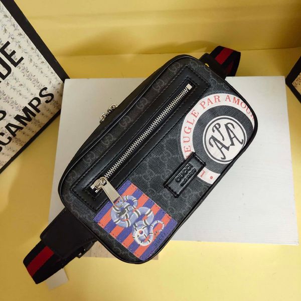 

classic soft zipper embroidery waist bags for men women real leather pvc chest bags totes waistpacks for man size 24*14*5.5cm