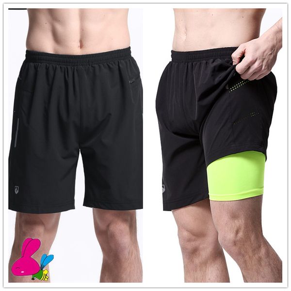 

2 in 1 summer men's marathon running shorts black quick dry training marathon fitness run sports shorts plus, Black;blue