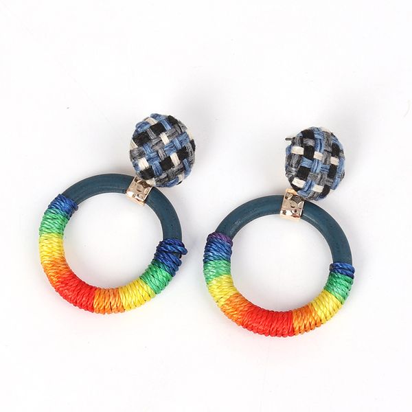

mestilo bohemia fashion women jewelry colorful ethnic woven earrings geometric round circle drop earrings for girls party gifts, Silver