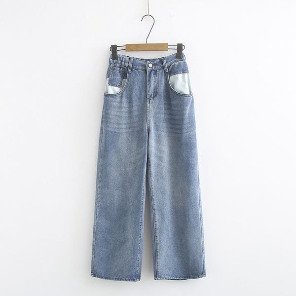

plus size casual wide leg jeans 2019 autumn women fashion loose denim ankle-length pants f33-8098, Blue