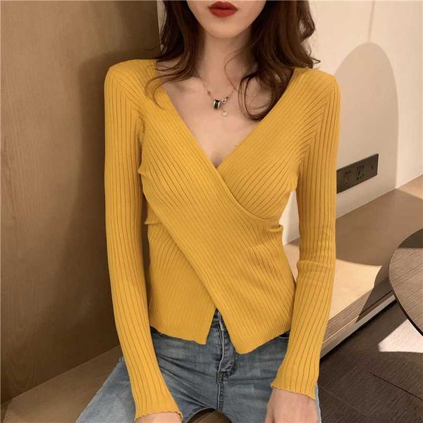 

v neck cross sweaters women sprint thin sweater femme knitted, White;black
