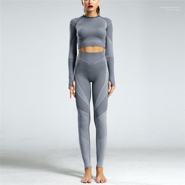 

autumn women yoga tracksuits designer seamless high waisted hip lifting yoga suit casual womens two piece clothing, Gray