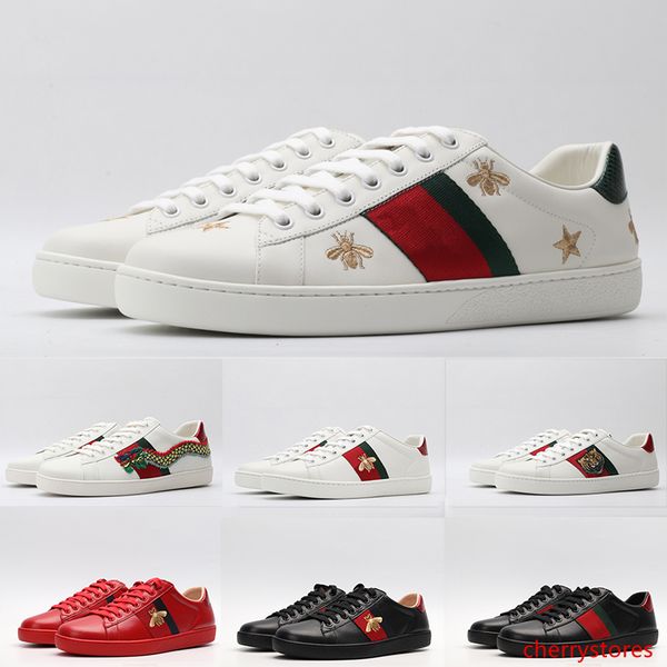 

2020 fashion ace shoes cny red vintage black triple white leather casual shoes flat platform designer man woman skate dress shoe bee star