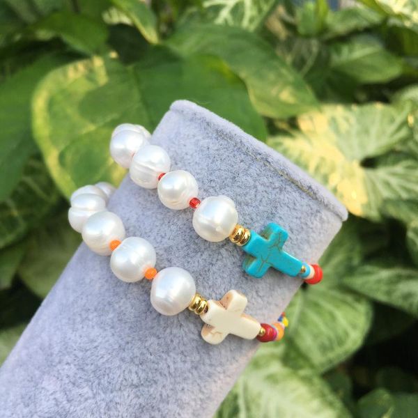 

pearls bracelet stretch,white cross and blue cross both styles,candy color beaded bracelet ,suitable as a gift, Black