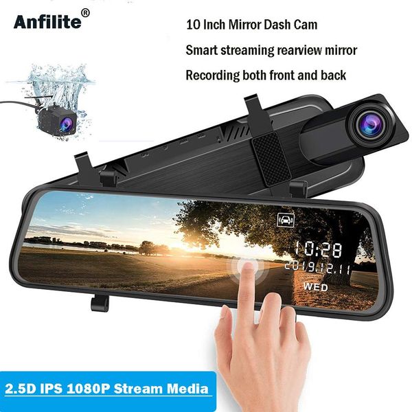 

anfilite h12 hd 1080p dual lens camera mirror car dvr dash cam full 10" touch screen video recorder registrator night vision