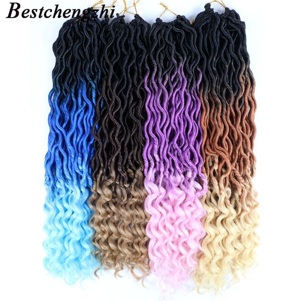 

18 inch goddess faux locs culry braid crochet hair braids 70g/pc soft natural black braiding with curly end synthetic hair extension bs12