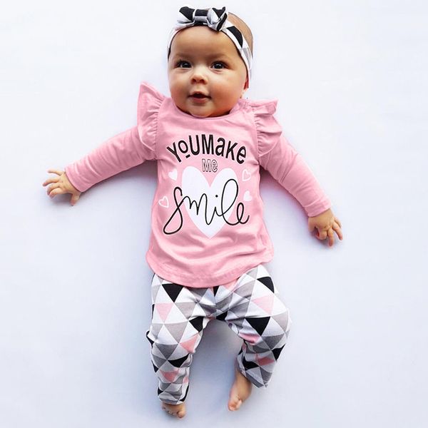 

klv newborn baby girl and boy clothes winter set newborn baby girl and boy o-neck clothes toddler letter headband#y20, White