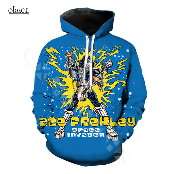 

hoody fashion ace frehley space invader prints hooded sweatshirt men women long sleeve outerwear pullover 3d hoodies, Black