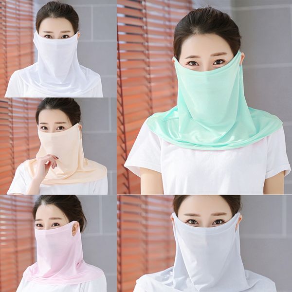 

8k8wu women scarf silk mask chiffon handkerchief outdoor windproof half face dust veil party masks scarf sunshade masks, Black