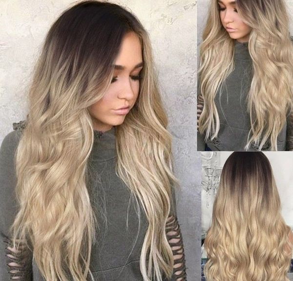 

kinky curly synthetic ombre hairstyle blonde hair for women full wigs long wavy, Black