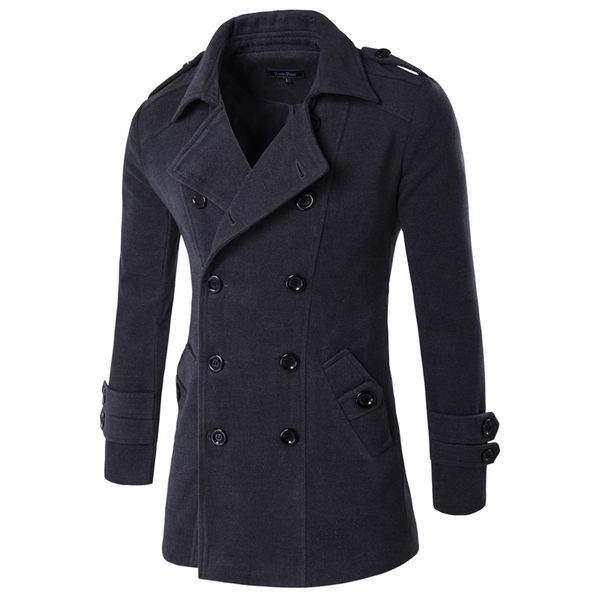 

2019 autumn winter male brand clothing chaqueta hombre wool & blends men trench jacket men peacoat mens jackets and coats m-xxl, Black