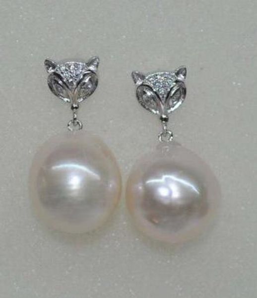 

muy brillo barroco blanco 13*14mm kasumi pendiente de la perla, Silver